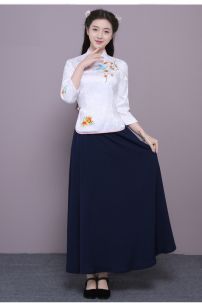 Sườn Xám Cách Điệu Áo Trắng Váy Xanh