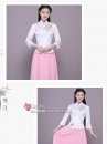 Bộ Sườn Xám Cách Tân Áo Trắng Váy Hồng Chụp Trung Thu
