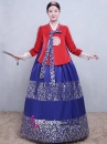 Hanbok Áo Đỏ Váy Xanh Gấm In Nhũ