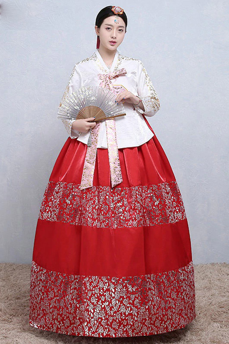 Hanbok Hàn Quốc 44 Áo Trắng Váy Đỏ