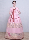 Hanbok Áo Hồng Váy Hồng Gấm In Nhũ