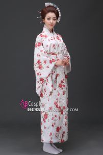 Yukata YEN Trắng Hoa Đỏ