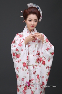 Yukata YEN Trắng Hoa Đỏ