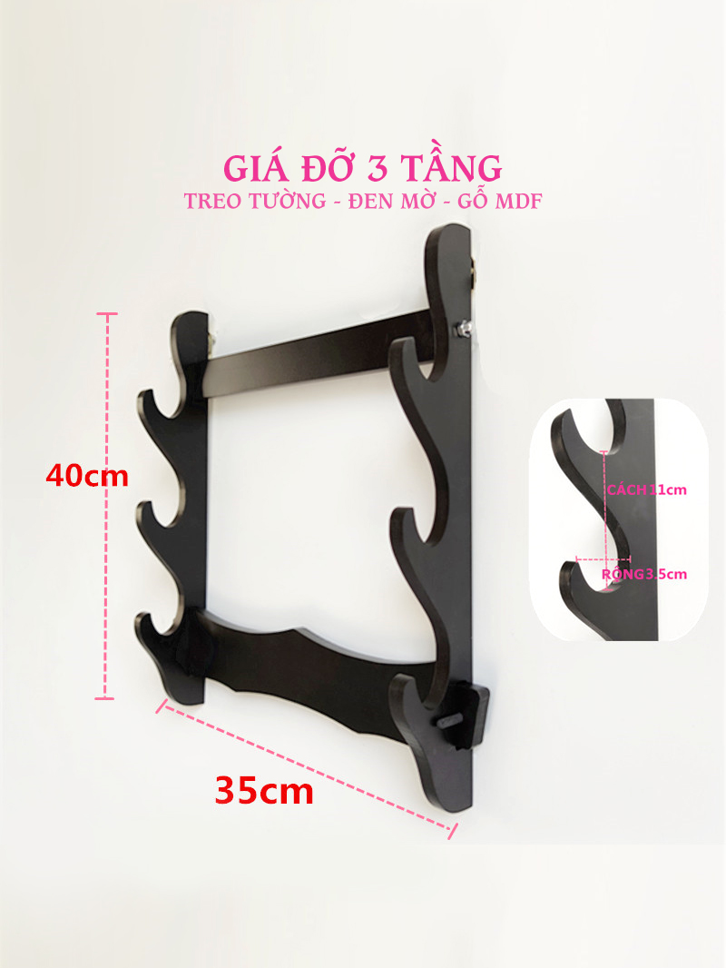Giá Để Kiếm Gỗ Treo Tường 3 Tầng