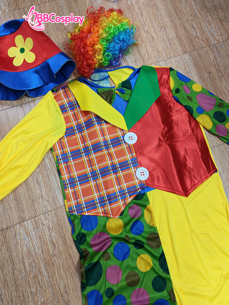 Trang Phục Chú Hề Áo Liền Quần Hoạ Tiết Nhiều Màu Mặc Vest Kèm Nón