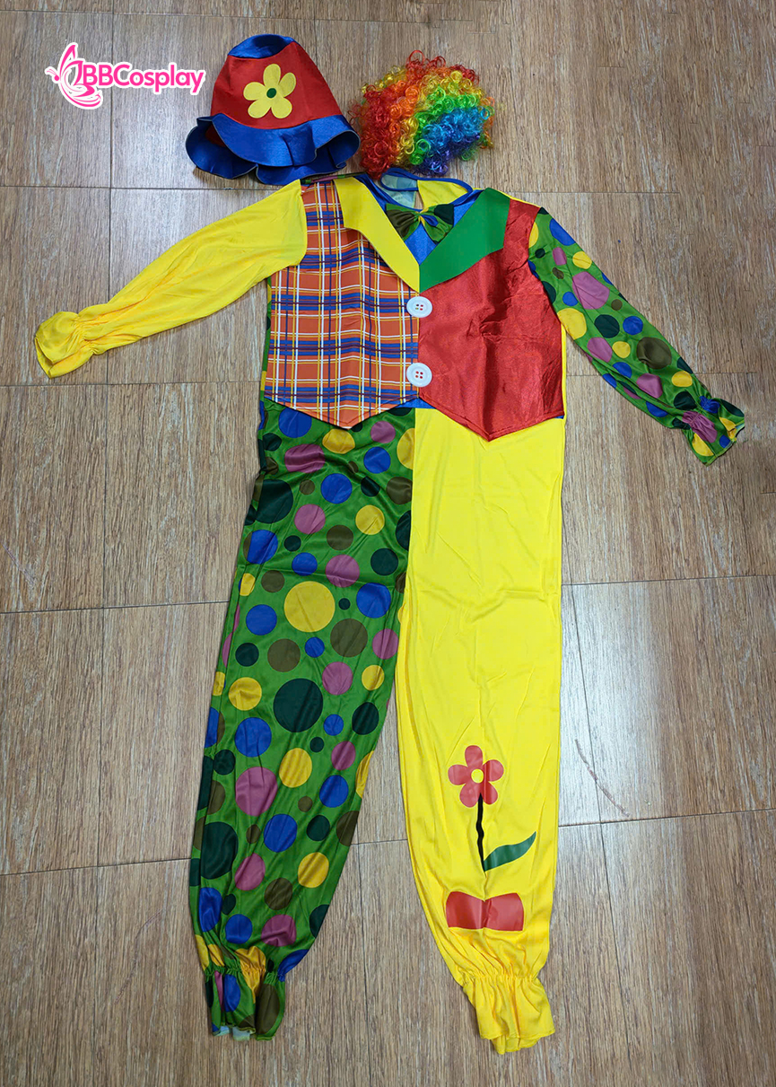 Trang Phục Chú Hề Áo Liền Quần Hoạ Tiết Nhiều Màu Mặc Vest Kèm Nón