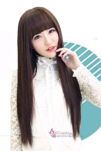 Tóc Giả Nâu Socola Mái Ngang Dài 80Cm