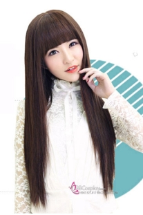 Tóc Giả Nâu Socola Mái Ngang Dài 80Cm