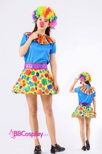 Đồ Chú Hề Nữ Áo Xanh Dương Váy Chấm Bi