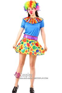 Đồ Chú Hề Nữ Áo Xanh Dương Váy Chấm Bi