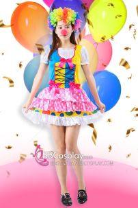 Đồ Cô Hề Dễ Thương Váy Hồng Chấm Bi