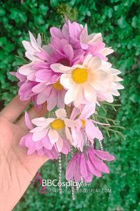 Kanzashi Hoa Cài Tóc Lớn Tím Phối Trắng