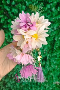 Kanzashi Hoa Cài Tóc Lớn Tím Phối Trắng