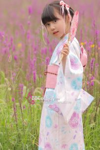 Yukata Cho Bé Gái Nền Trắng Hoa Xanh