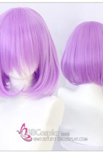 Tóc Ngắn Giả Tím Nhạt Mái Xéo
