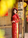 Áo Dài Xuân Gấm Gấm Đỏ Kèm Mấn