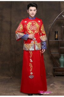 Hỉ Phục Tân Lang Mẫu Vân Long - Hoạ Tiết Vàng Xanh Dương