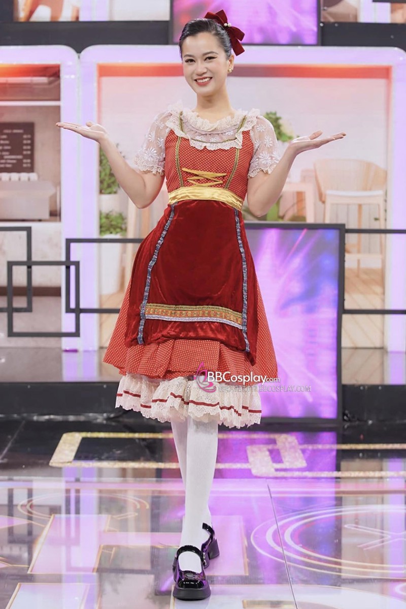 Dirndl - Trang Phục Nước Đức &amp; Áo  - Mẫu Đỏ Kim Tuyến