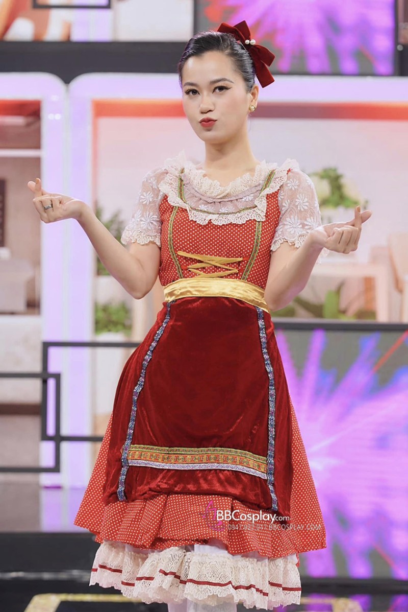 Dirndl - Trang Phục Nước Đức &amp; Áo  - Mẫu Đỏ Kim Tuyến
