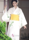 Áo Kimono Yukata Mùa Hè Trắng Kem Tặng Kèm Thắt Lưng