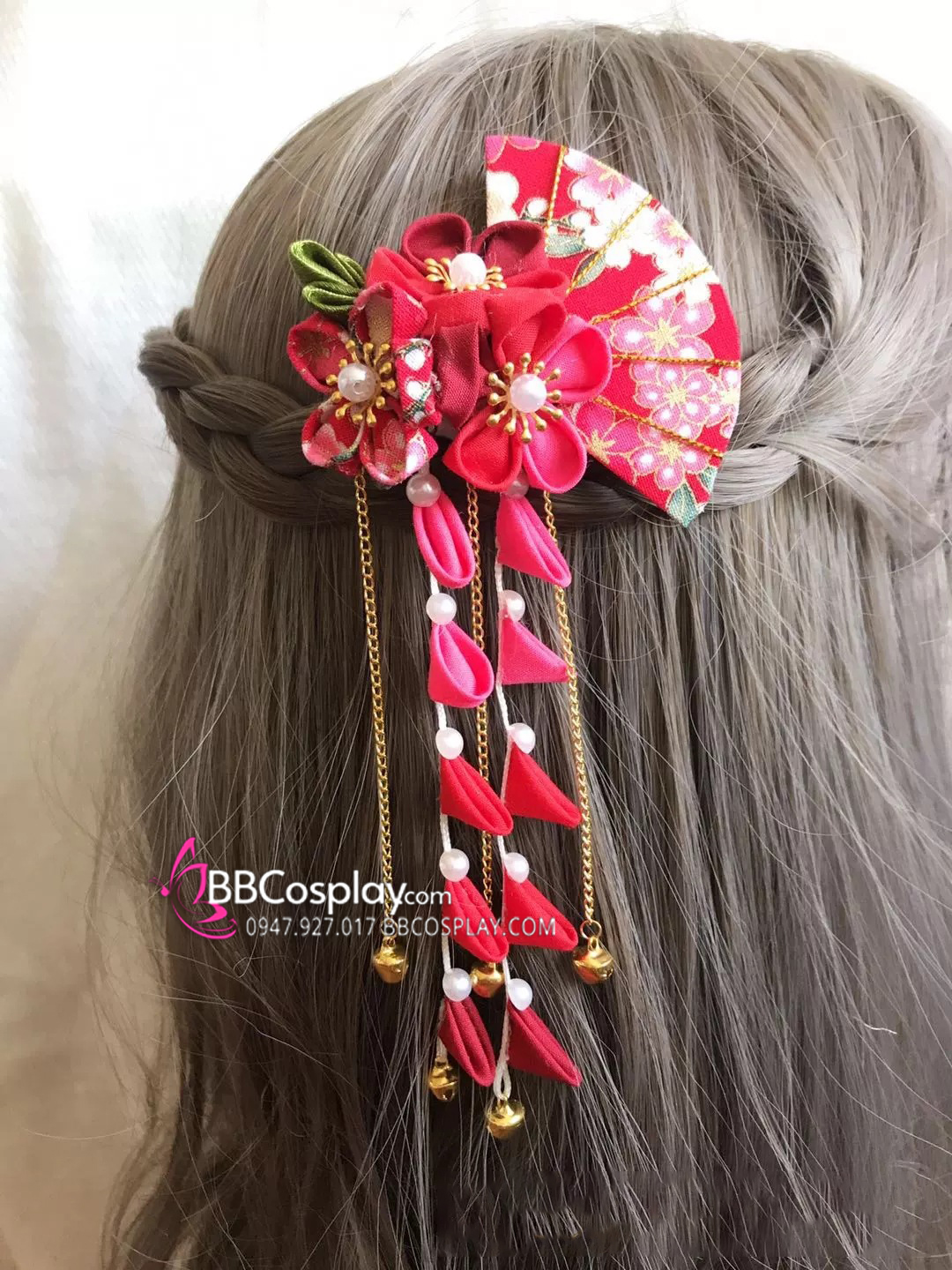 Kẹp Tóc Nhật Bản - Kanzashi Đỏ Hình Quạt