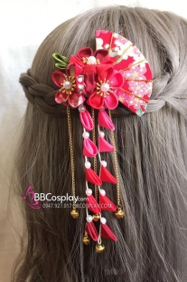 Kẹp Tóc Nhật Bản - Kanzashi Đỏ Hình Quạt