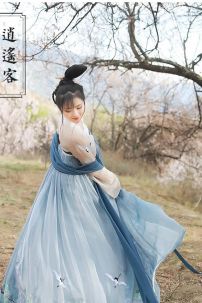 Hán Phục Bách Hạc Du Tiên Voan Thêu 100%