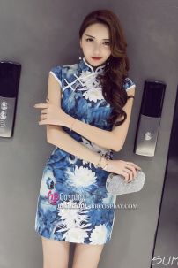 Sườn Xám Thun Xanh Hoa Quỳnh