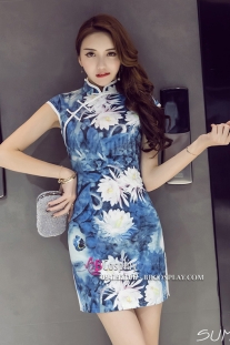 Sườn Xám Thun Xanh Hoa Quỳnh