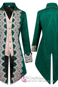 Vest Bá Tước Châu Âu May Kèm Ghilê Xanh Lá