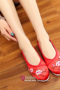 Giày Đỏ Thêu Hoa Hồng - Hài Hán Phục Thêu