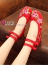 Giày Đỏ Thêu Hoa Hồng - Hài Hán Phục Thêu