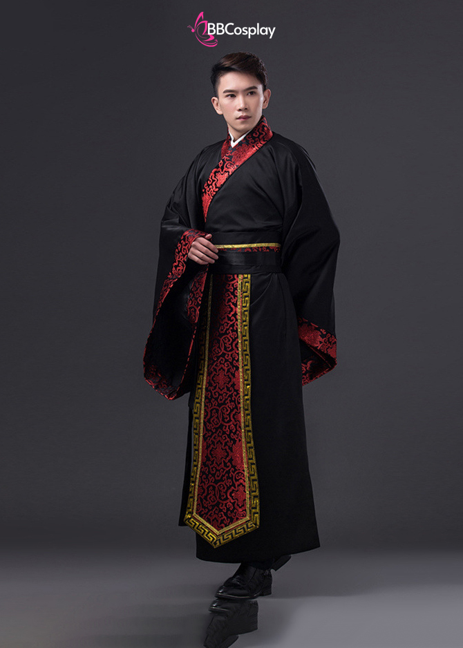 Cổ Trang Khổng Minh - Đen Viền Đỏ Có Khoác Gấm