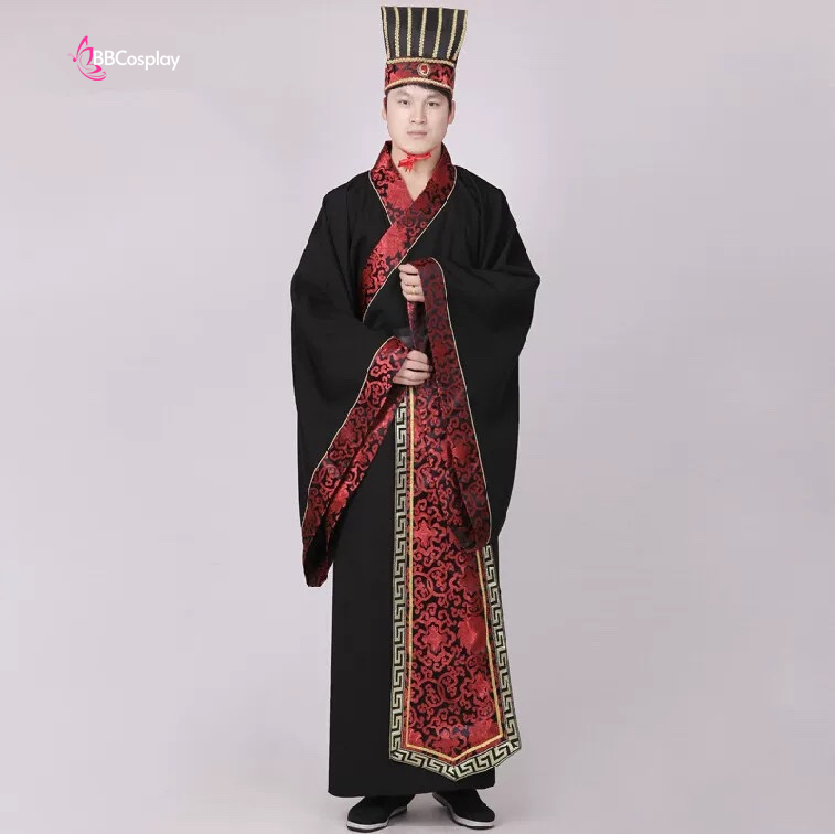 Cổ Trang Khổng Minh - Đen Viền Đỏ Có Khoác Gấm