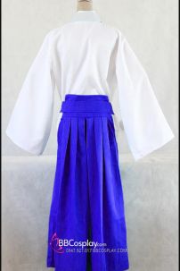Yukata Áo Trắng Hakama Xanh Dương