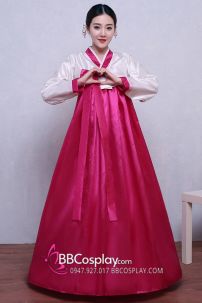 Hanbok Hàn Quốc Giá Rẻ Áo Trắng Váy Hồng Nơ Hồng