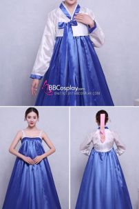 Hanbok Áo Trắng Váy Xanh Nơ Xanh Giá Yêu Thương