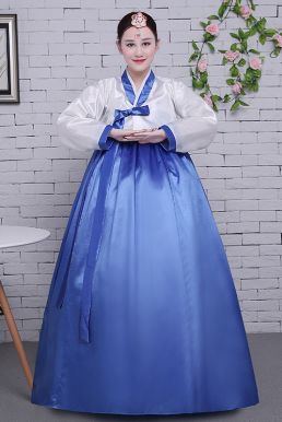Hanbok Hàn Quốc Áo Trắng Váy Xanh Nơ Xanh Giá Yêu Thương