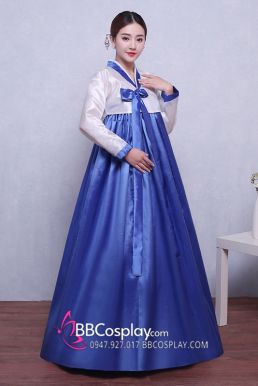 Hanbok Áo Trắng Váy Xanh Nơ Xanh Giá Yêu Thương