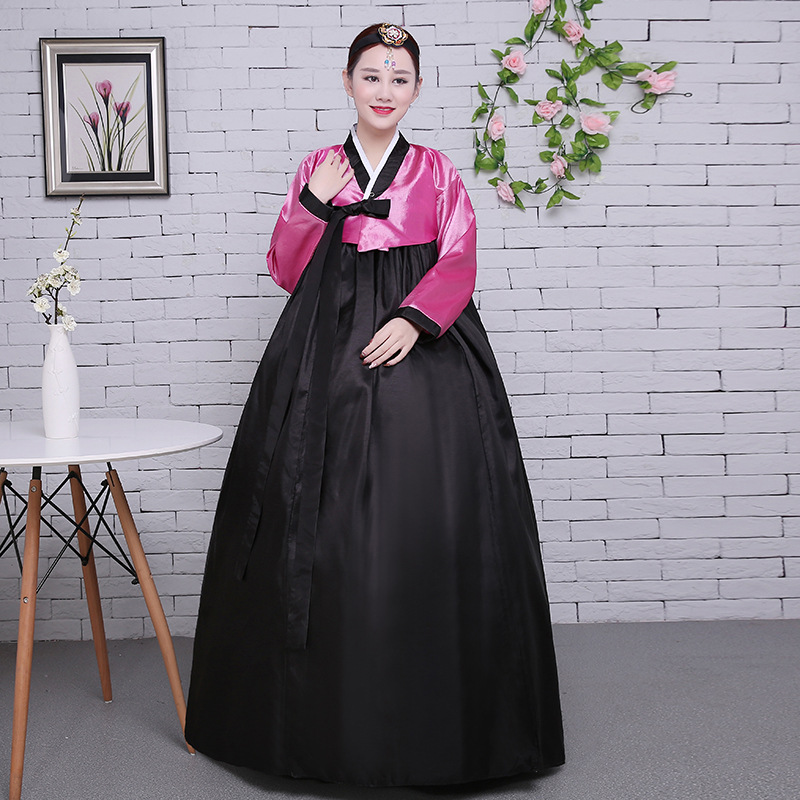 Trang Phục Hanbok Hàn Quốc Giá Rẻ Áo Hồng Viền Đen Váy Đen