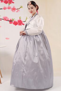 Hanbok Hàn Quốc Áo Trắng Váy Xám