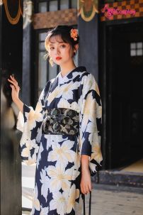 Yukata Đen Hoa Trắng