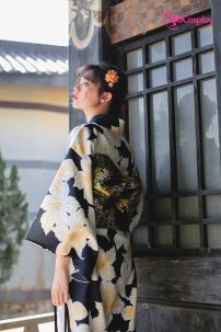 Yukata Đen Hoa Trắng