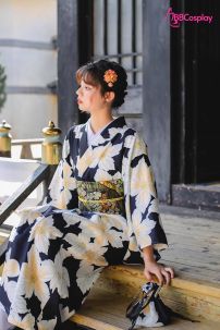 Yukata Đen Hoa Trắng