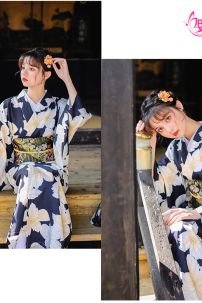 Yukata Đen Hoa Trắng