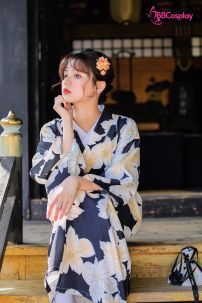 Yukata Đen Hoa Trắng