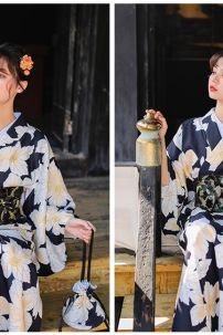Yukata Đen Hoa Trắng