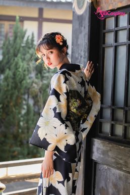 Yukata Đen Hoa Trắng