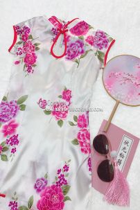 Sườn Xám Trắng Hoa Hồng Phi Size S