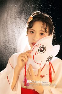 Áo Yukata Shiro Aka Nền Trắng Phối Đỏ Tặng Kèm Thắt Lưng